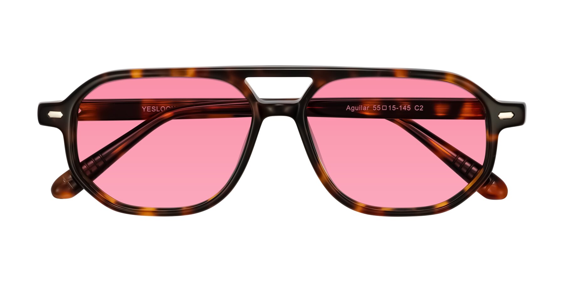 Folded Front of Aguilar in Tortoise with Pink Tinted Lenses
