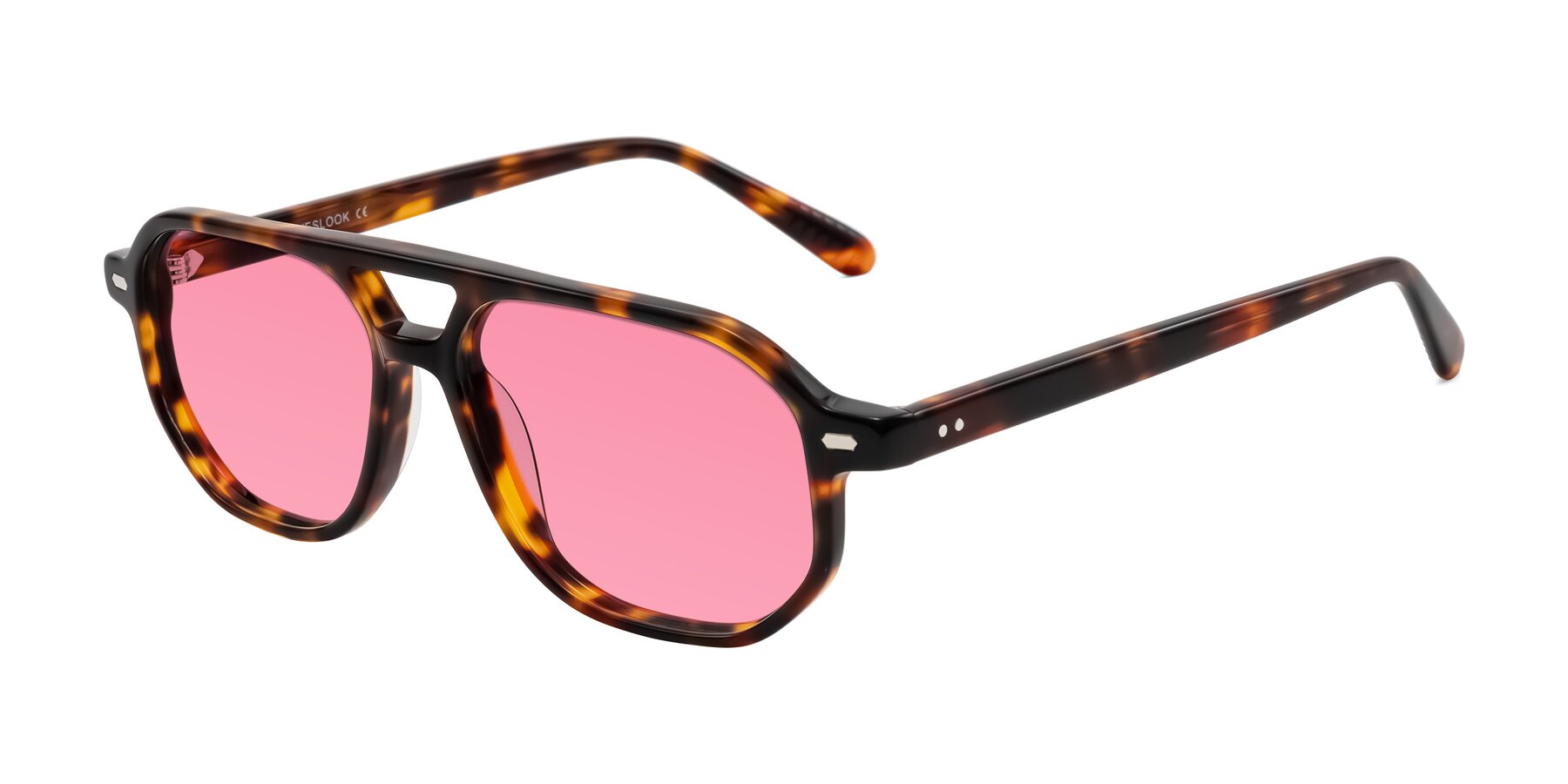 Angle of Aguilar in Tortoise with Pink Tinted Lenses