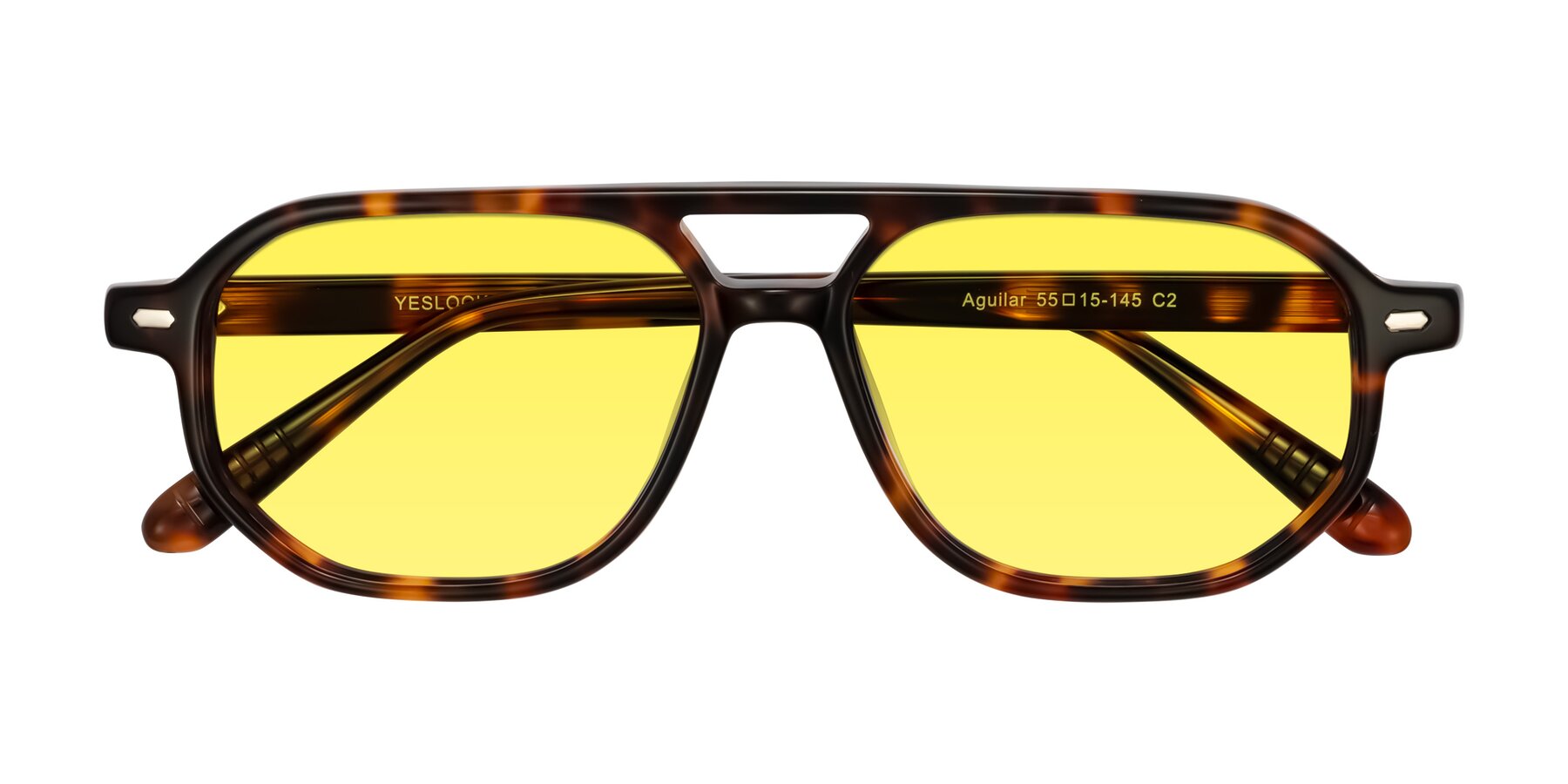 Folded Front of Aguilar in Tortoise with Medium Yellow Tinted Lenses