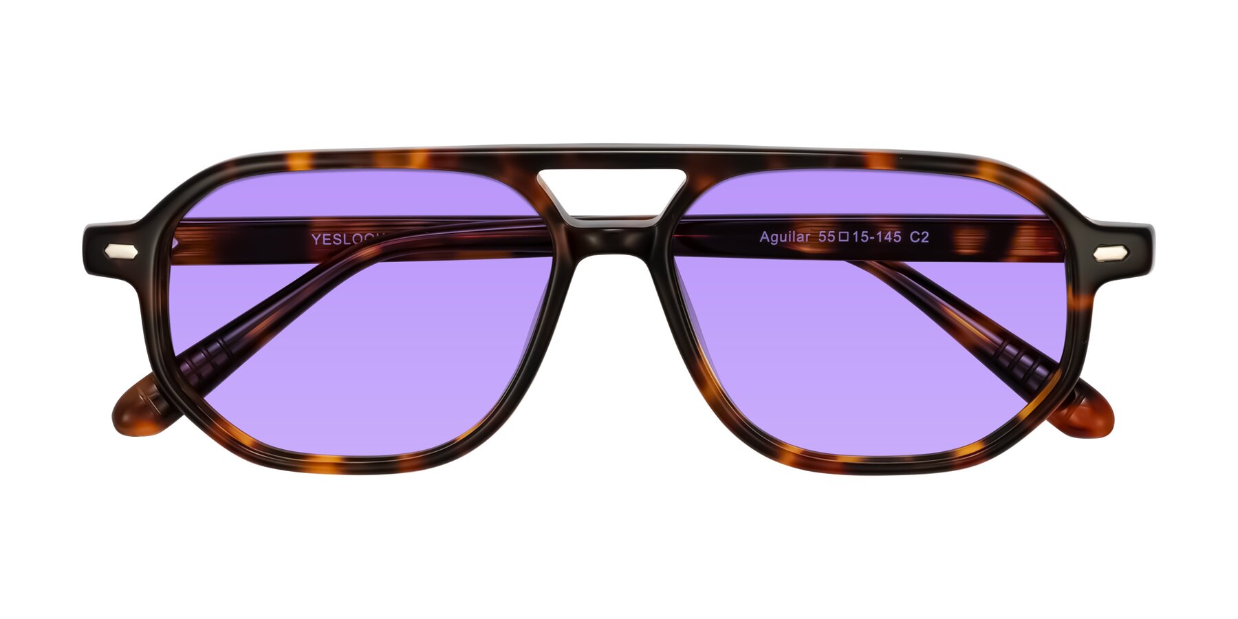 Folded Front of Aguilar in Tortoise with Medium Purple Tinted Lenses