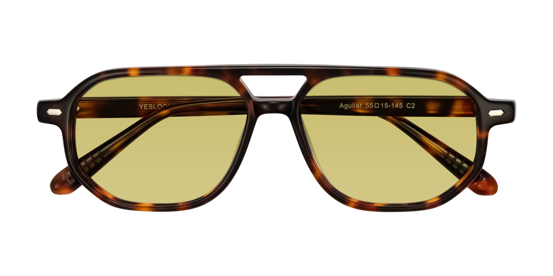 Folded Front of Aguilar in Tortoise with Medium Champagne Tinted Lenses