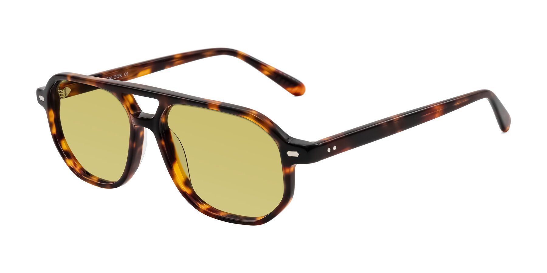 Angle of Aguilar in Tortoise with Medium Champagne Tinted Lenses