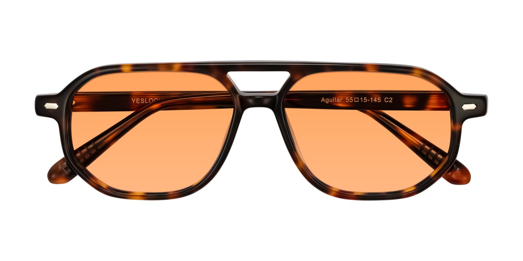 Folded Front of Aguilar in Tortoise with Medium Orange Tinted Lenses