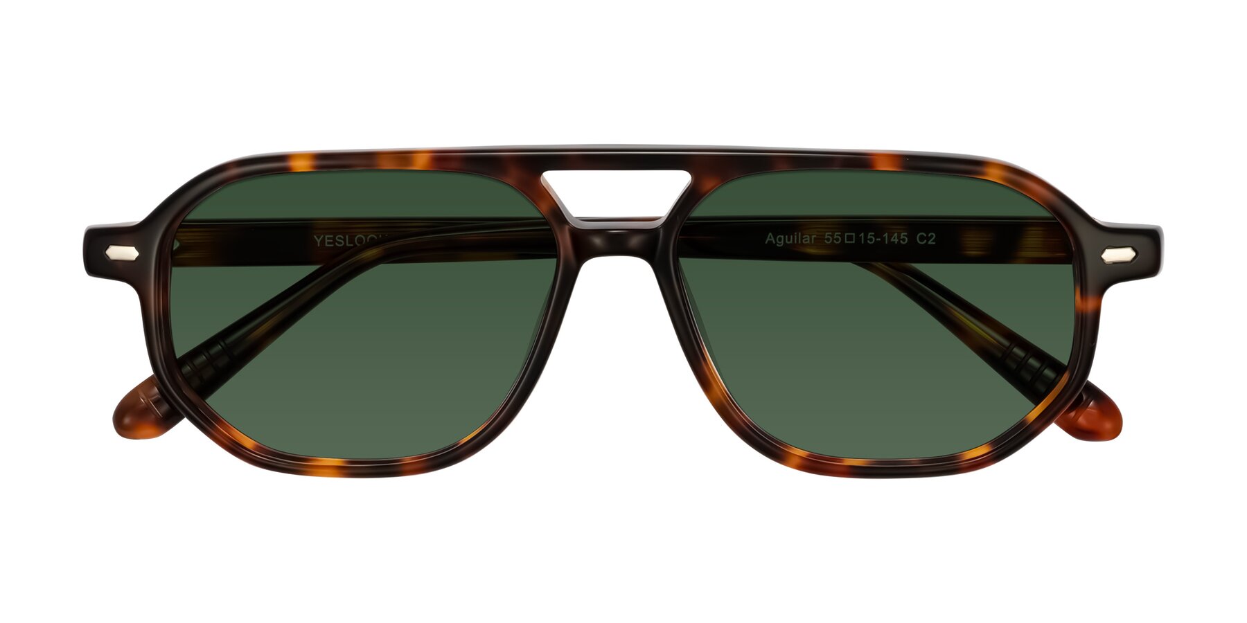 Folded Front of Aguilar in Tortoise with Green Tinted Lenses