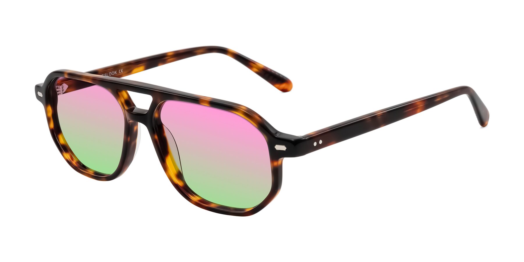 Angle of Aguilar in Tortoise with Pink / Green Gradient Lenses