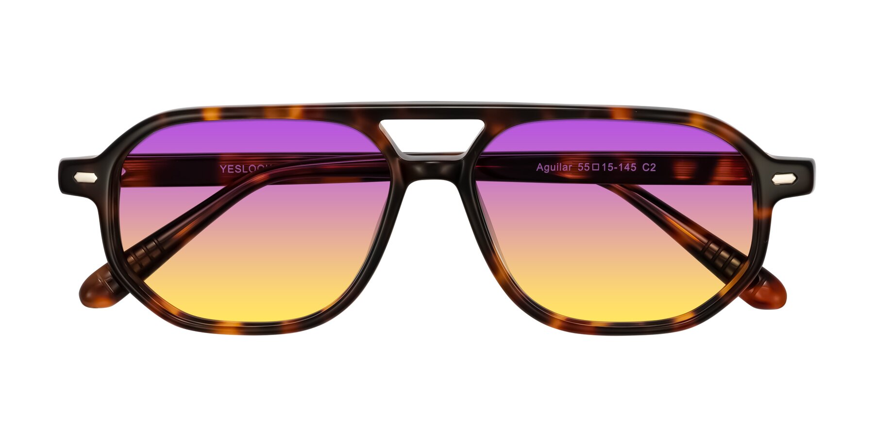 Folded Front of Aguilar in Tortoise with Purple / Yellow Gradient Lenses