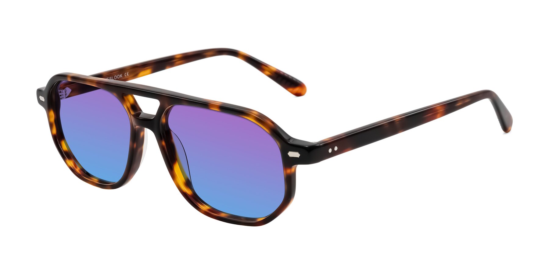Angle of Aguilar in Tortoise with Purple / Blue Gradient Lenses