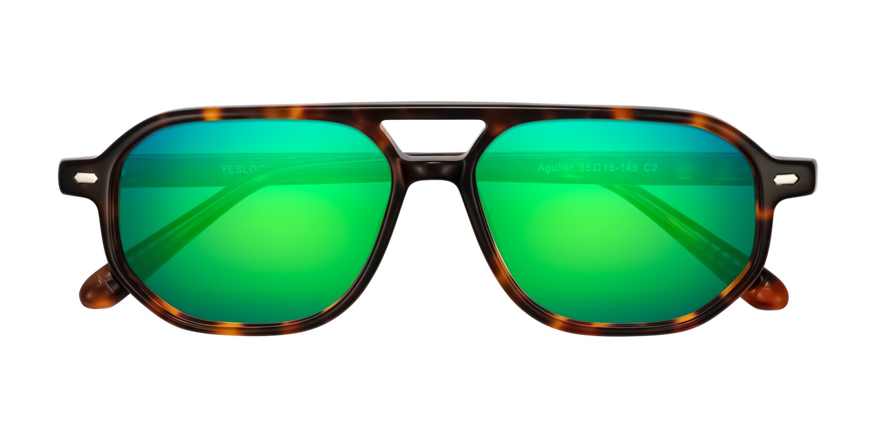Folded Front of Aguilar in Tortoise with Green Mirrored Lenses