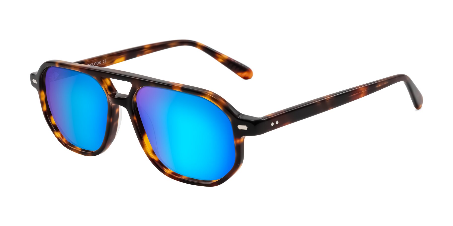 Angle of Aguilar in Tortoise with Blue Mirrored Lenses