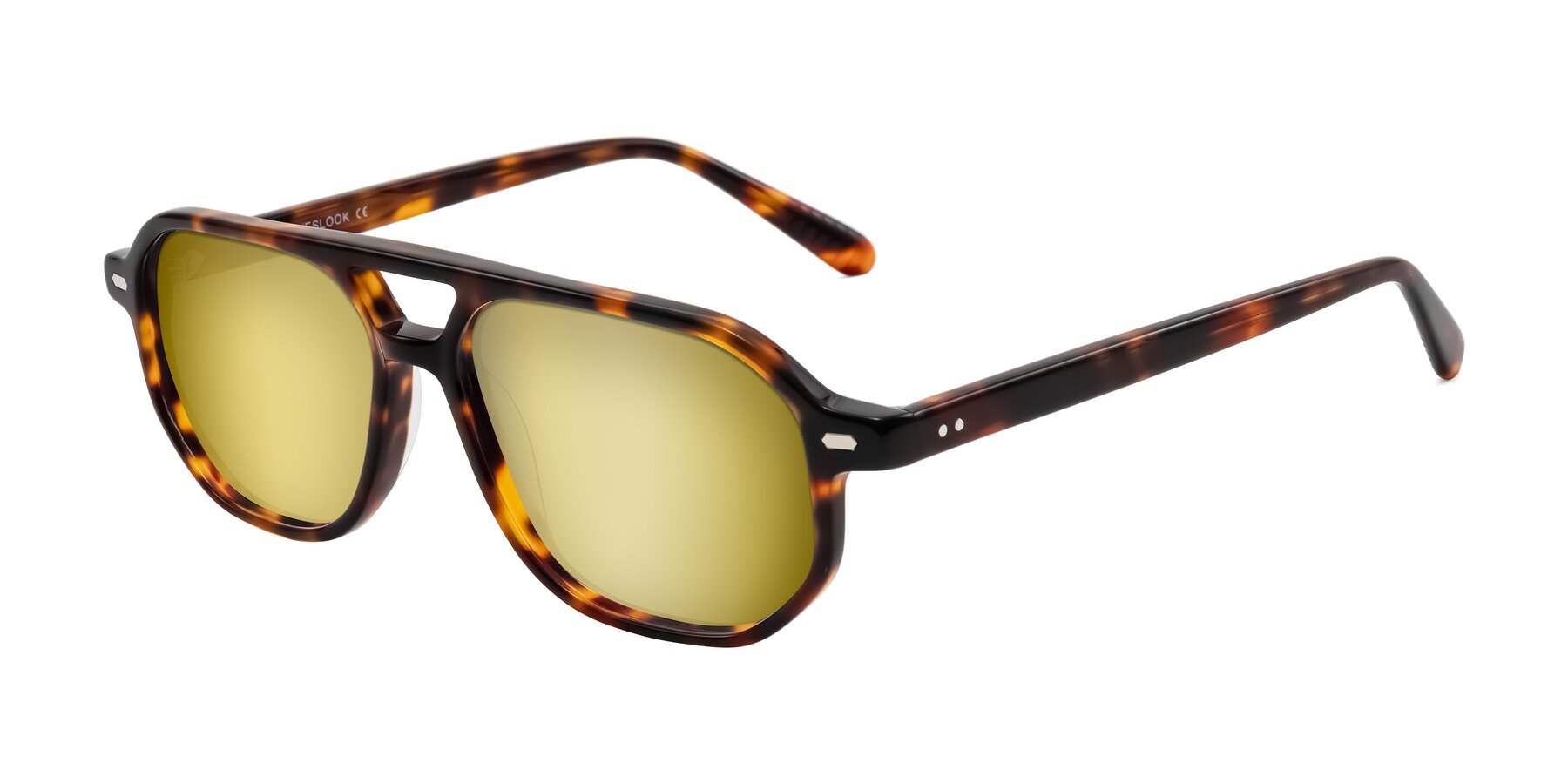 Angle of Aguilar in Tortoise with Gold Mirrored Lenses