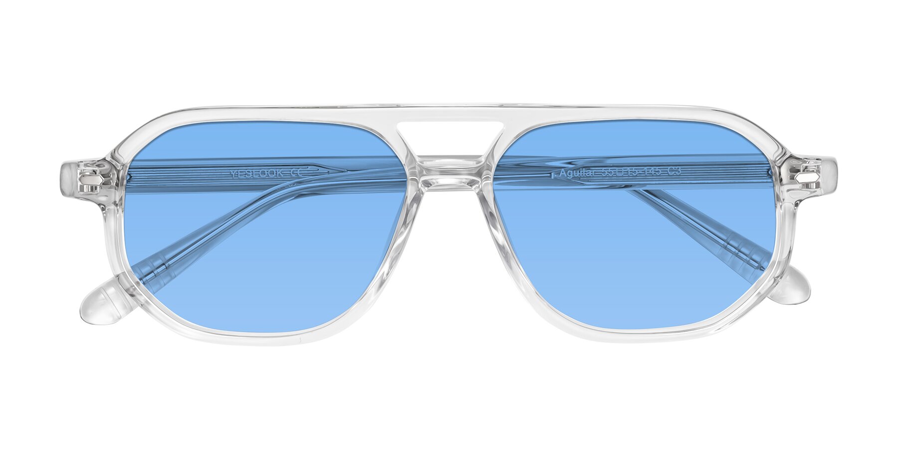 Folded Front of Aguilar in Clear with Medium Blue Tinted Lenses