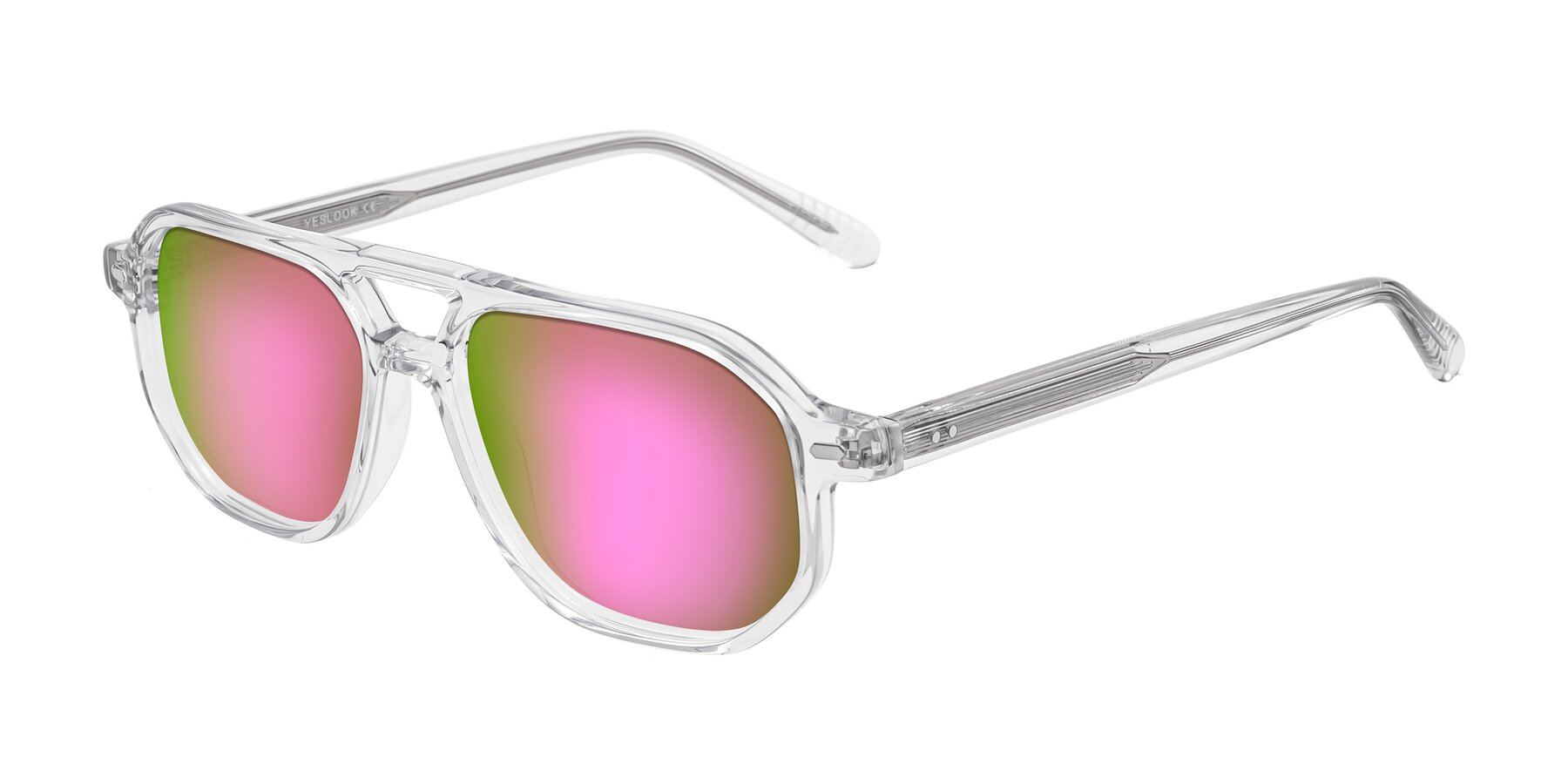 Angle of Aguilar in Clear with Pink Mirrored Lenses