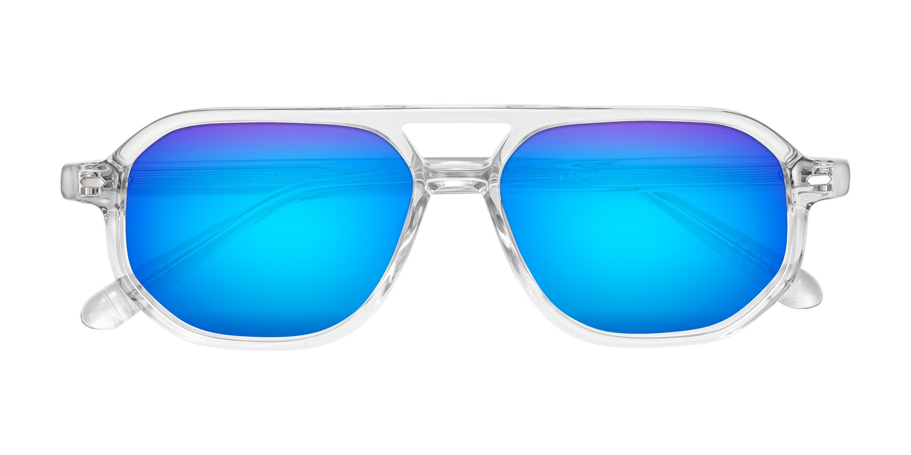 Folded Front of Aguilar in Clear with Blue Mirrored Lenses