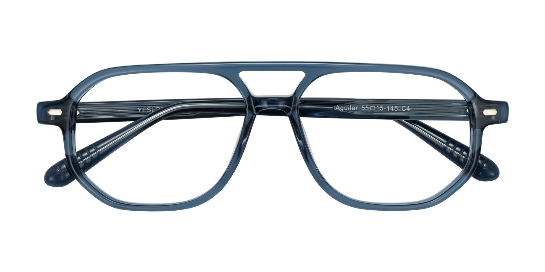 Folded Front of Aguilar in Transparent Blue with Clear Eyeglass Lenses