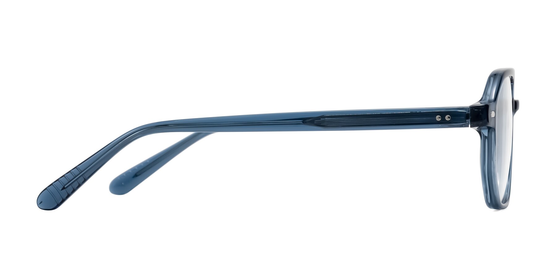Side of Aguilar in Transparent Blue with Clear Eyeglass Lenses