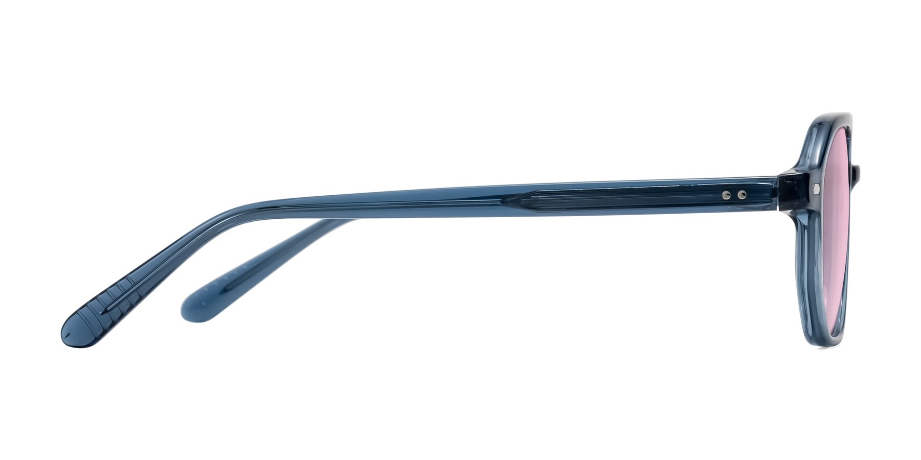 Side of Aguilar in Transparent Blue with Light Pink Tinted Lenses
