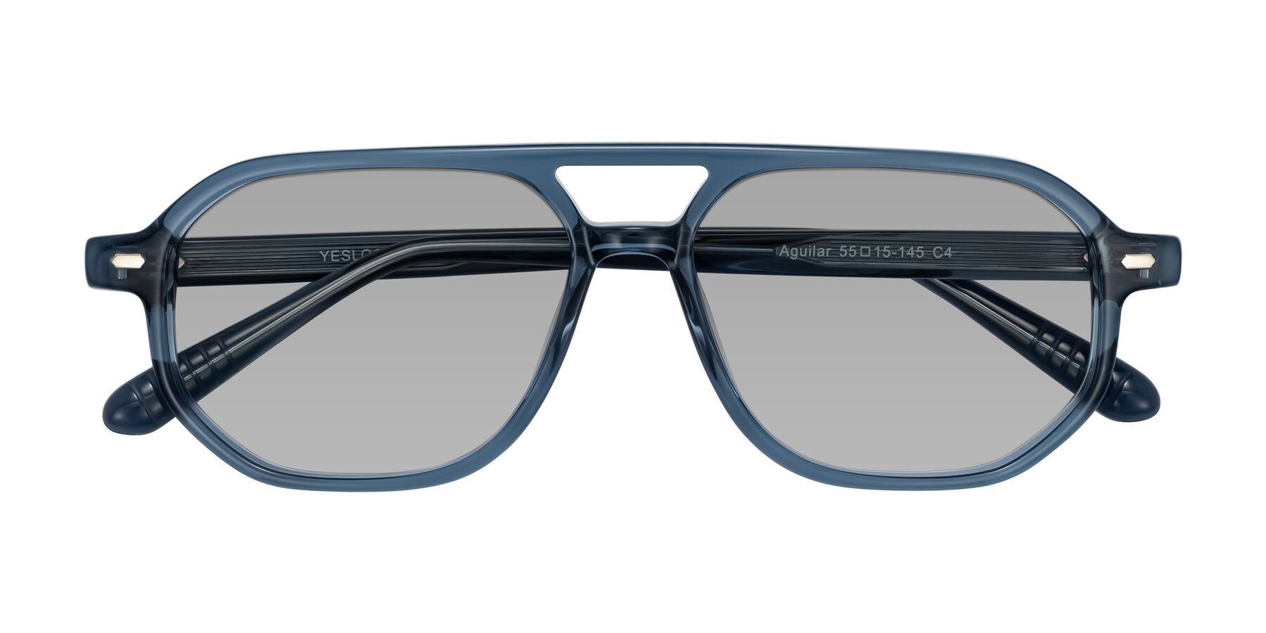 Folded Front of Aguilar in Transparent Blue with Light Gray Tinted Lenses