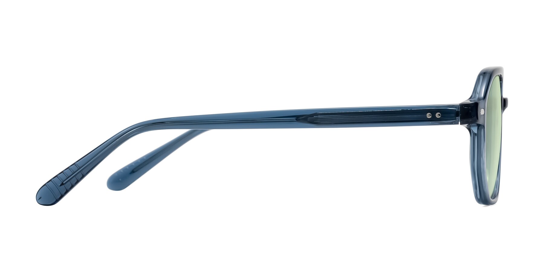 Side of Aguilar in Transparent Blue with Light Green Tinted Lenses