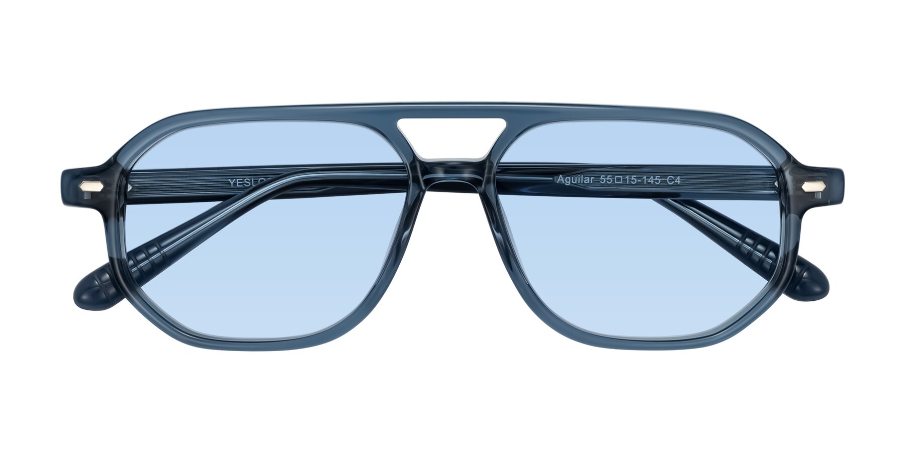 Folded Front of Aguilar in Transparent Blue with Light Blue Tinted Lenses