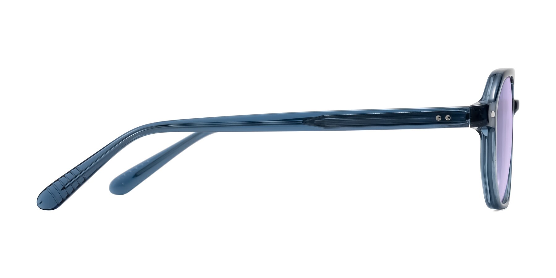 Side of Aguilar in Transparent Blue with Light Purple Tinted Lenses