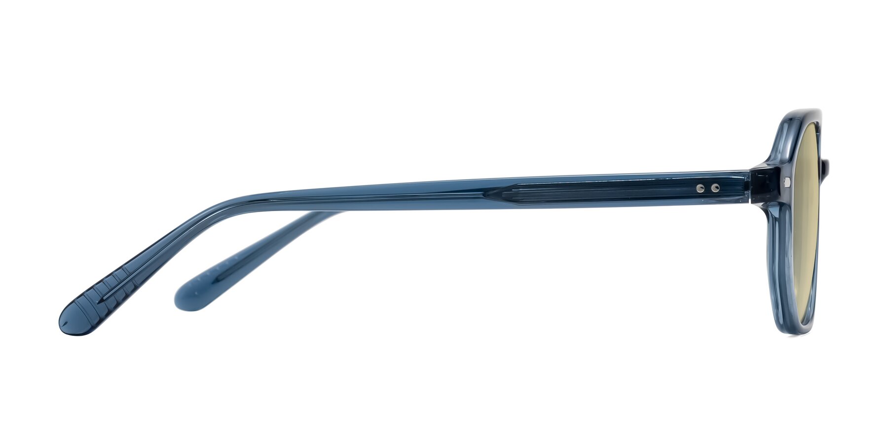 Side of Aguilar in Transparent Blue with Light Champagne Tinted Lenses