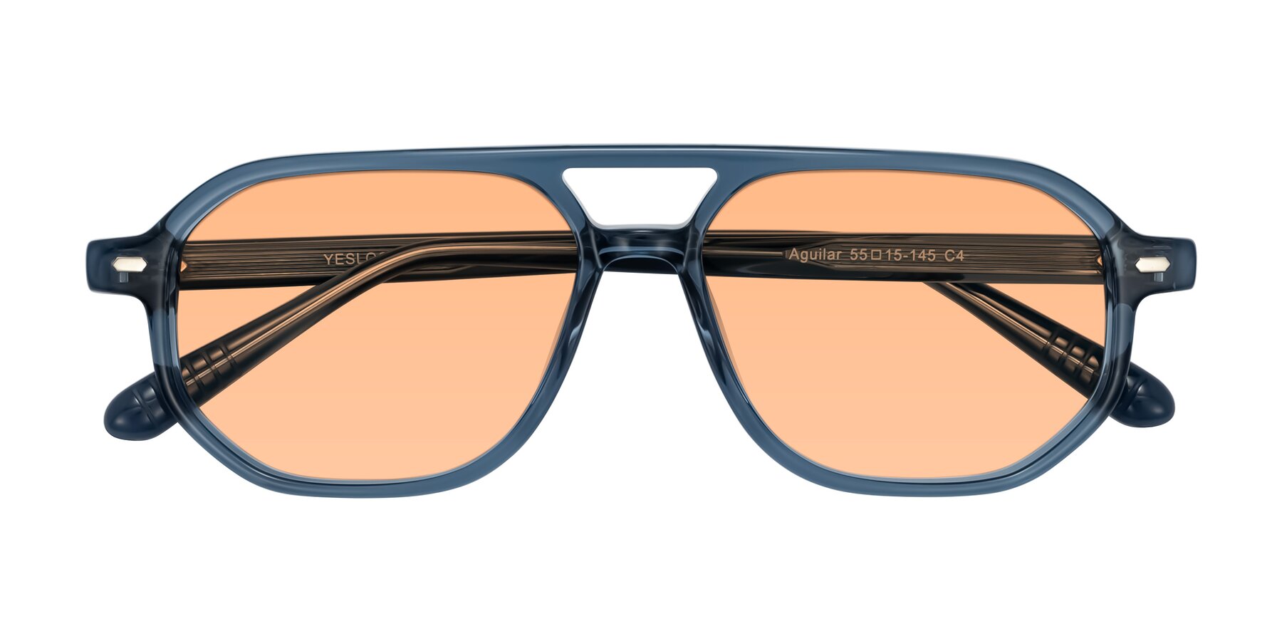Folded Front of Aguilar in Transparent Blue with Light Orange Tinted Lenses