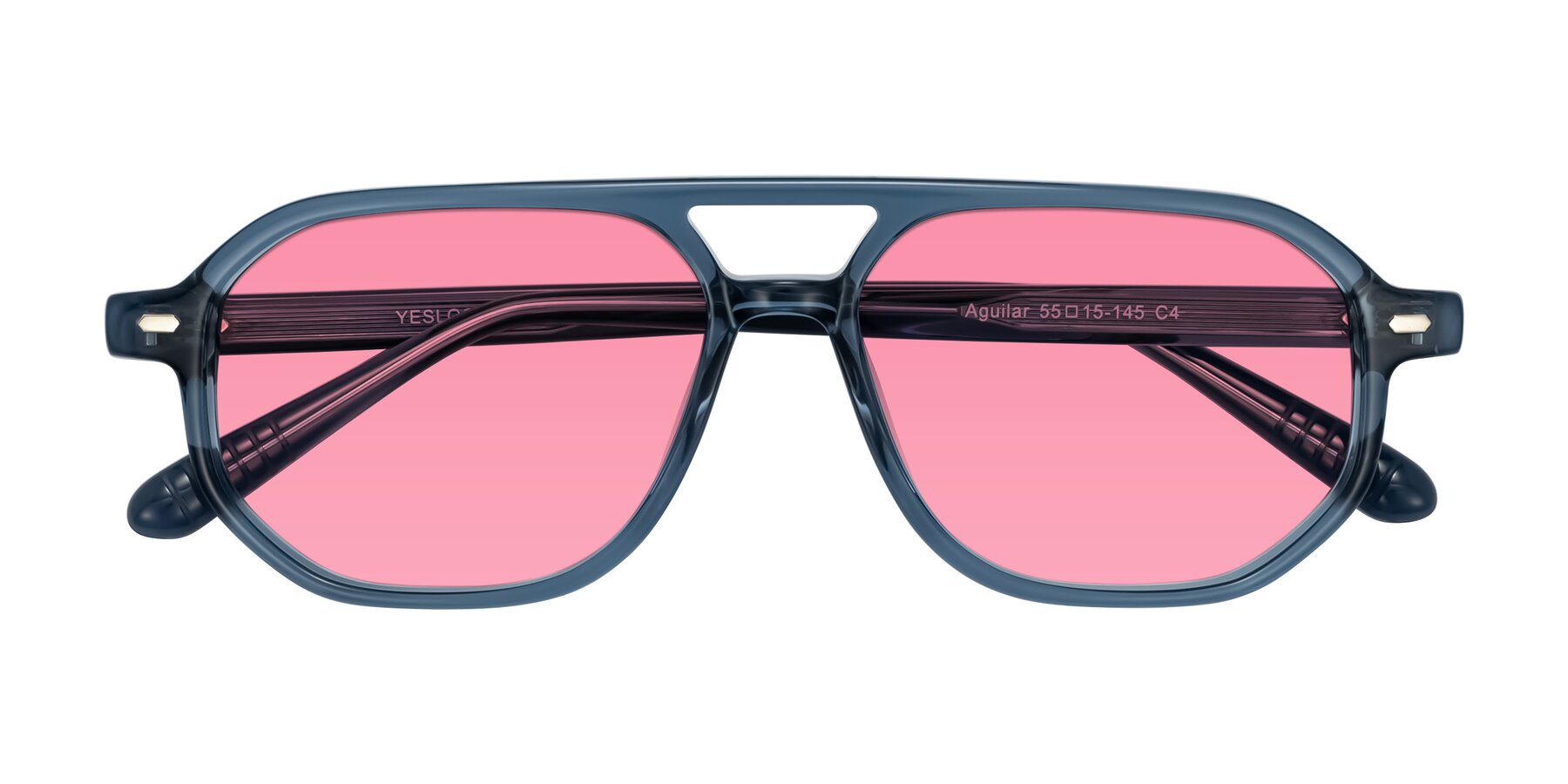 Folded Front of Aguilar in Transparent Blue with Pink Tinted Lenses