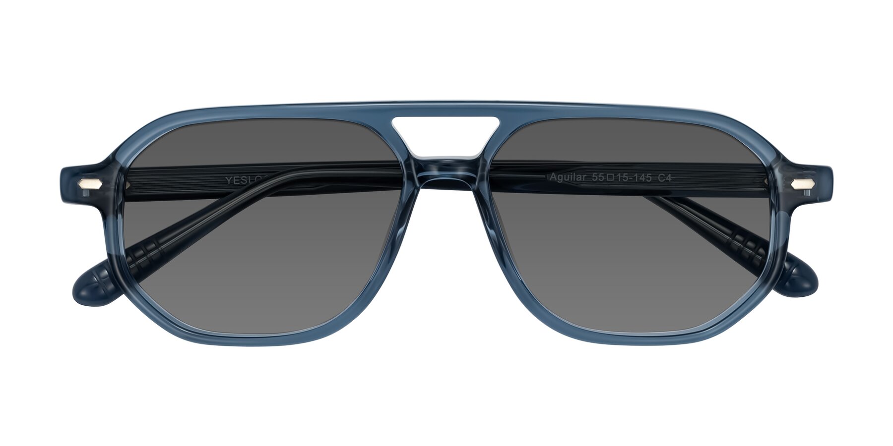 Folded Front of Aguilar in Transparent Blue with Medium Gray Tinted Lenses