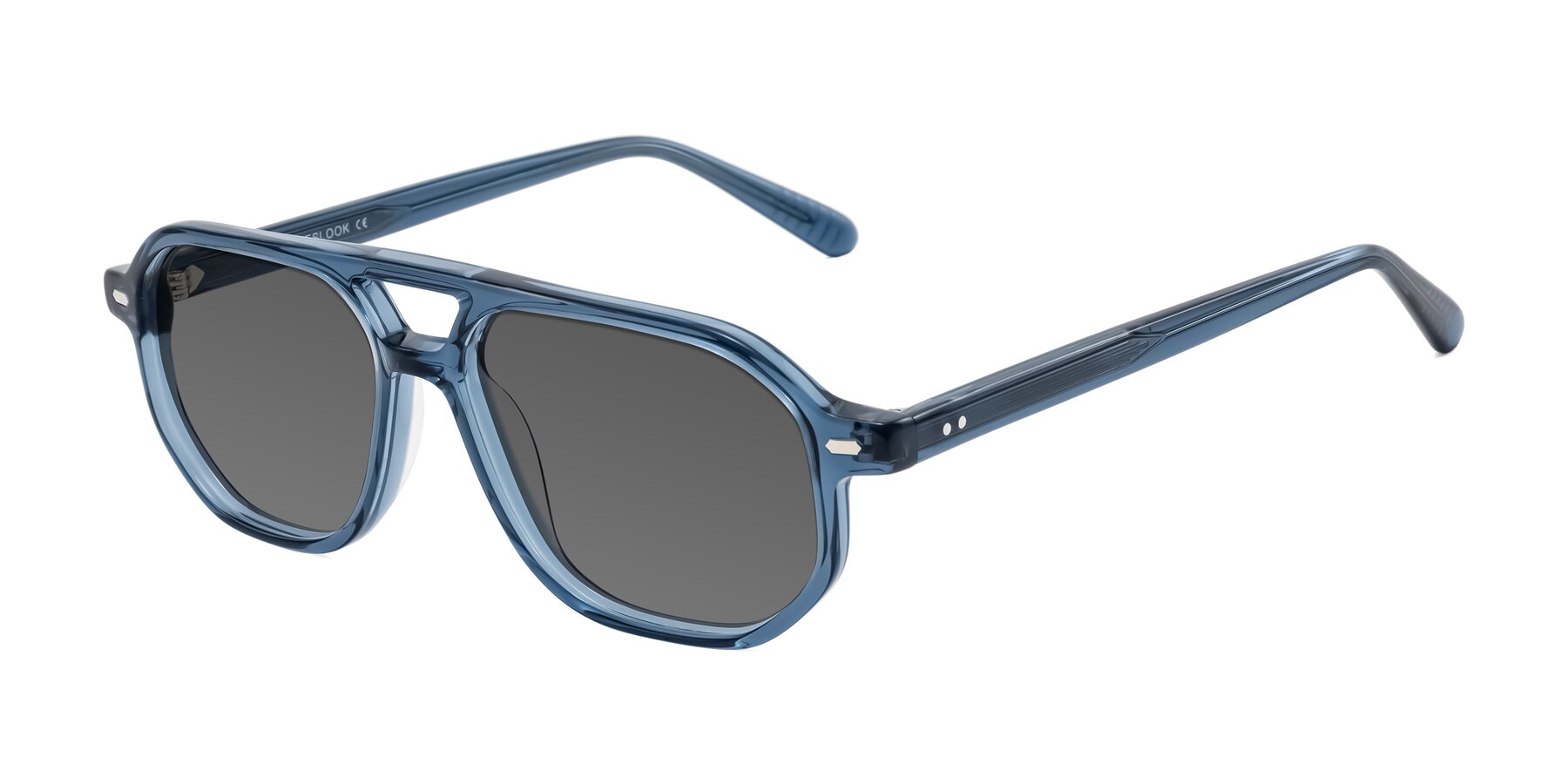 Angle of Aguilar in Transparent Blue with Medium Gray Tinted Lenses