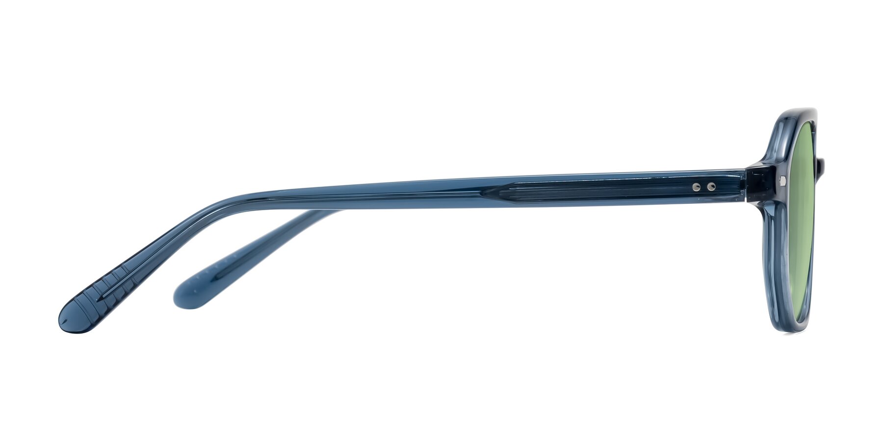 Side of Aguilar in Transparent Blue with Medium Green Tinted Lenses