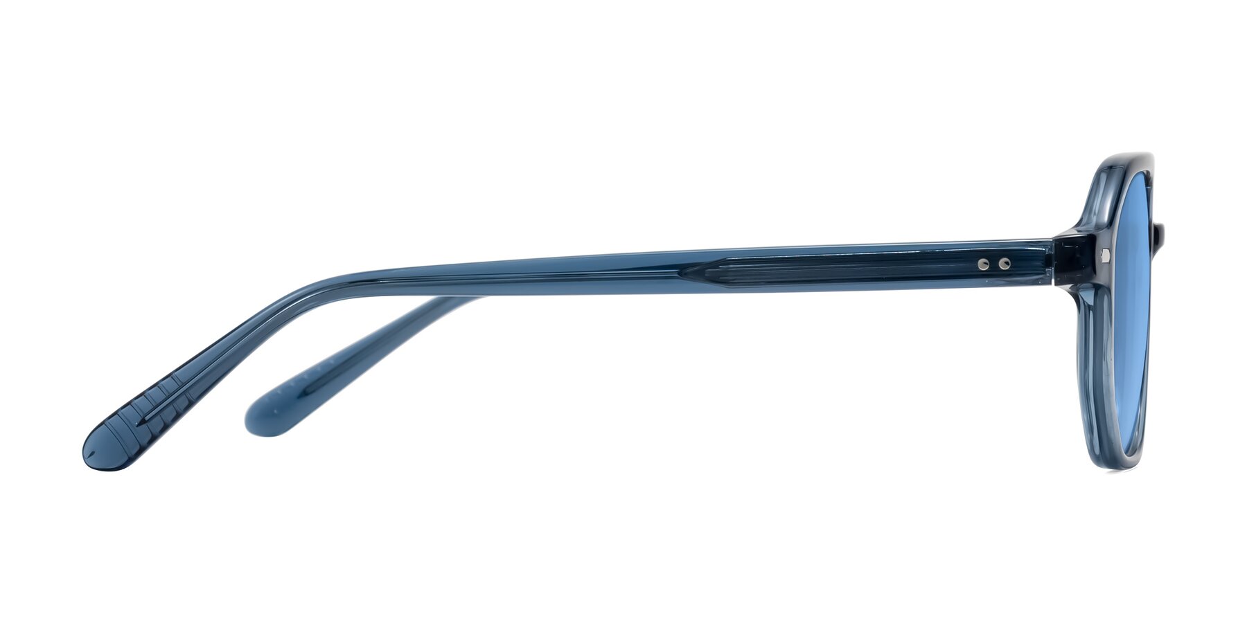 Side of Aguilar in Transparent Blue with Medium Blue Tinted Lenses