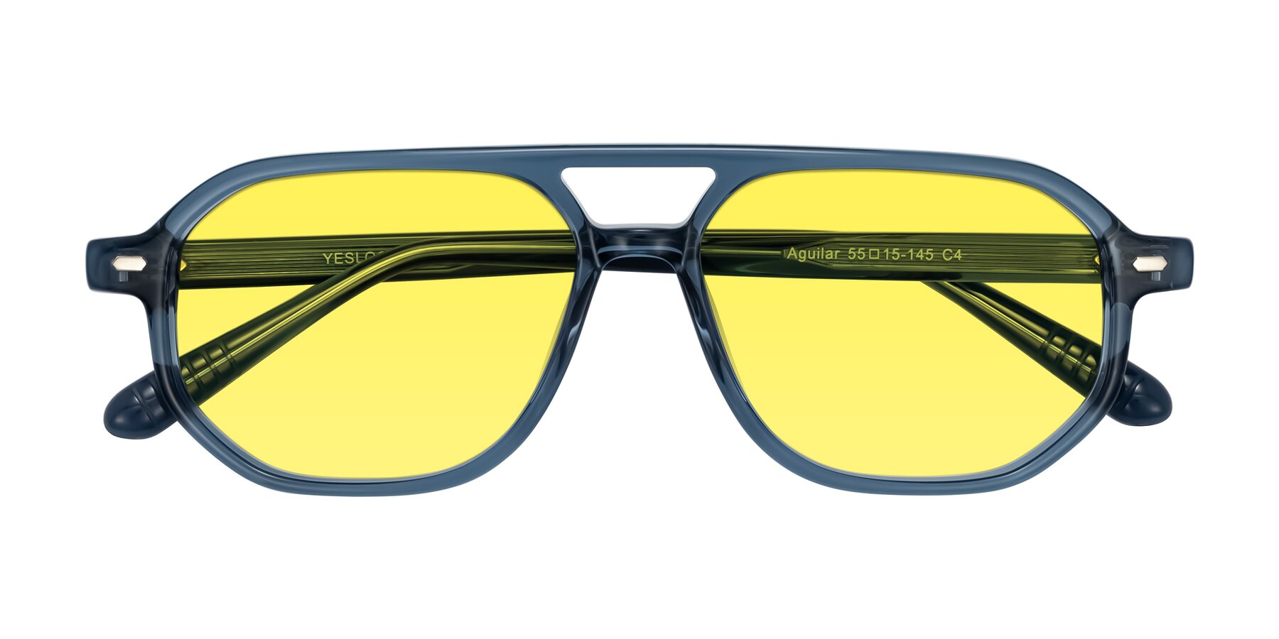 Folded Front of Aguilar in Transparent Blue with Medium Yellow Tinted Lenses