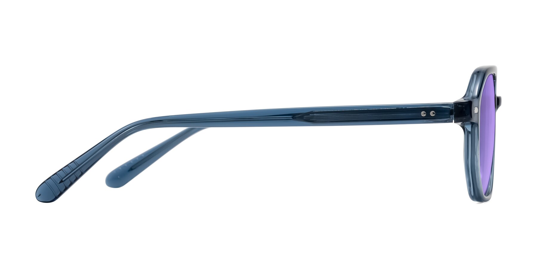 Side of Aguilar in Transparent Blue with Medium Purple Tinted Lenses