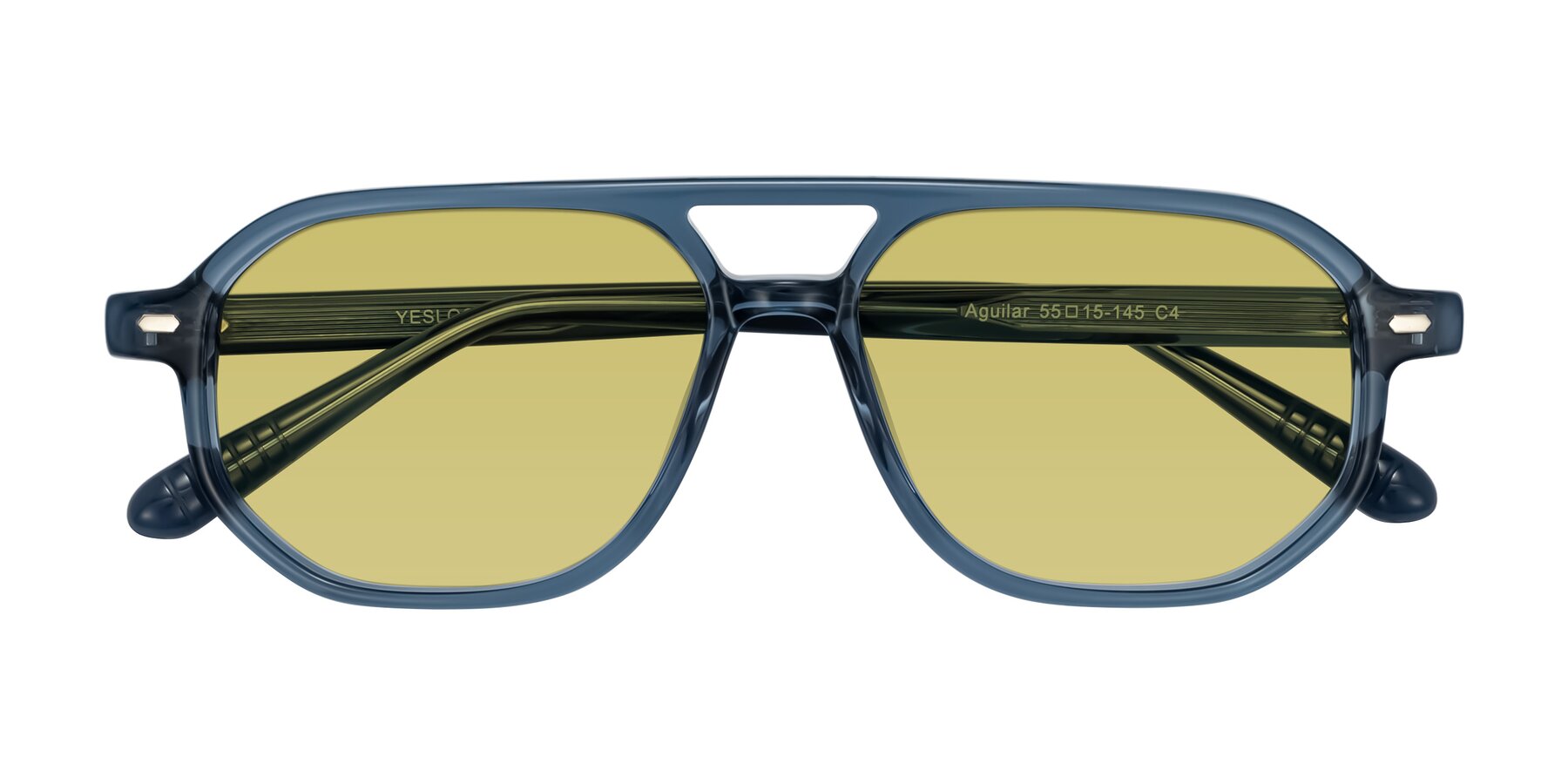 Folded Front of Aguilar in Transparent Blue with Medium Champagne Tinted Lenses