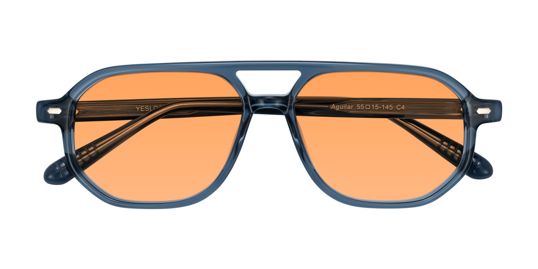 Folded Front of Aguilar in Transparent Blue with Medium Orange Tinted Lenses