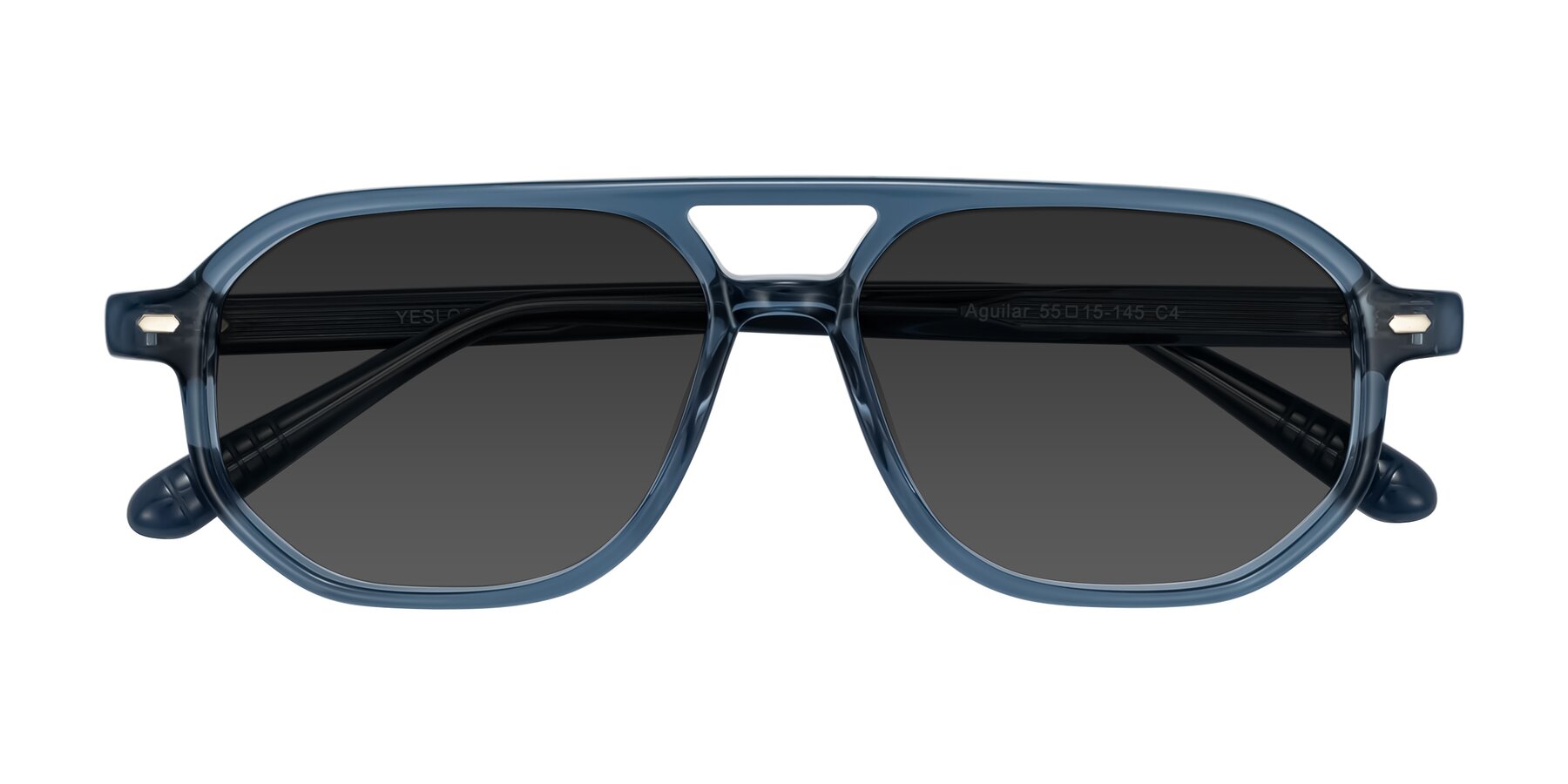 Folded Front of Aguilar in Transparent Blue with Gray Tinted Lenses
