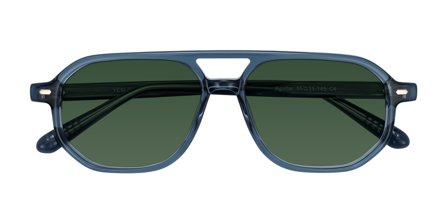Folded Front of Aguilar in Transparent Blue with Green Tinted Lenses