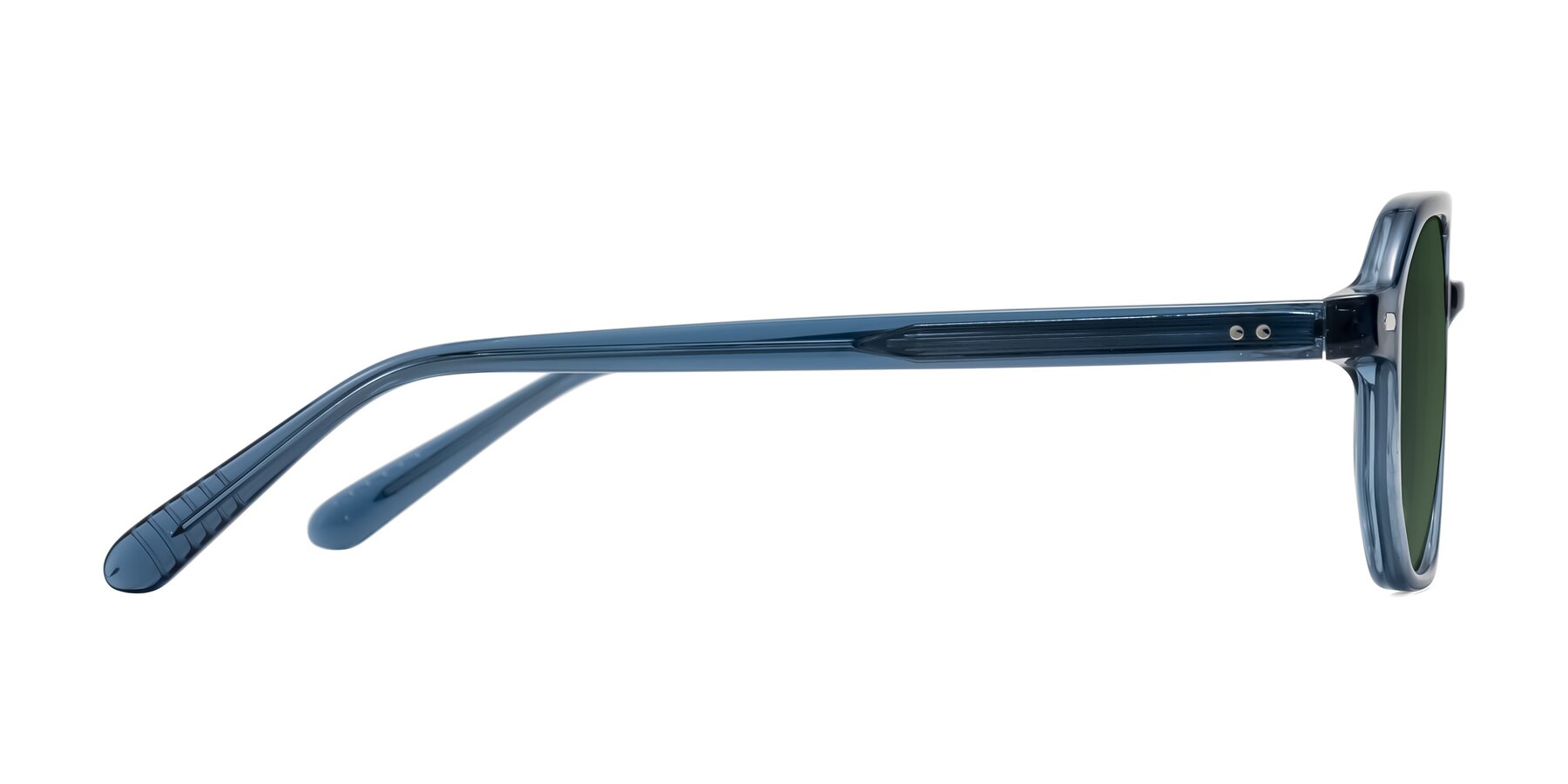 Side of Aguilar in Transparent Blue with Green Tinted Lenses
