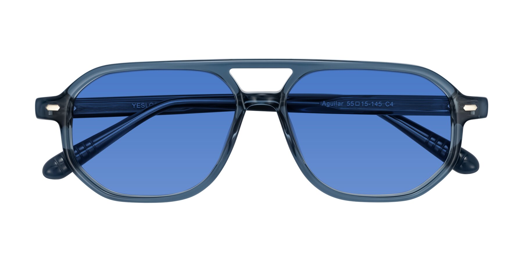 Folded Front of Aguilar in Transparent Blue with Blue Tinted Lenses
