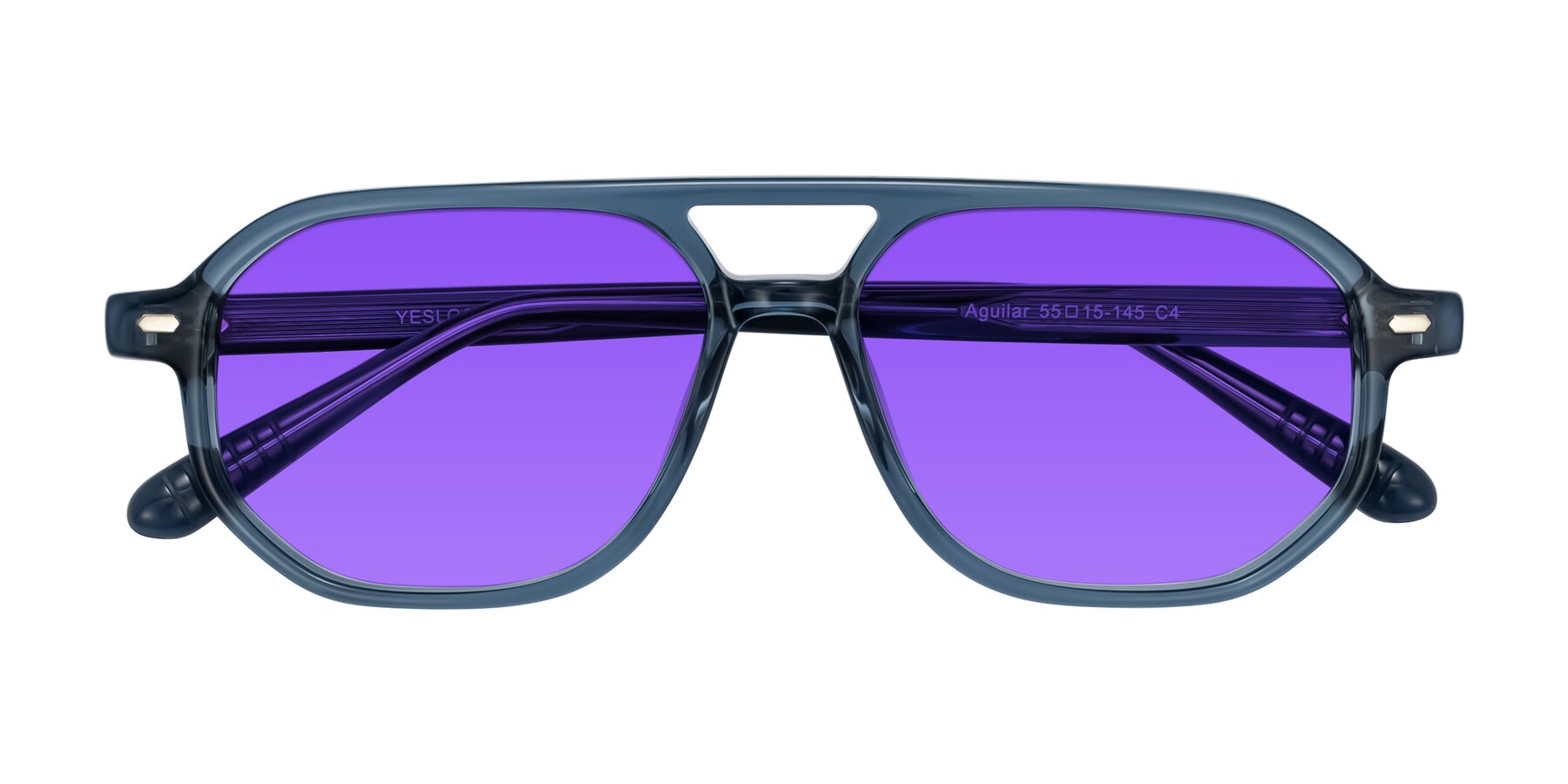 Folded Front of Aguilar in Transparent Blue with Purple Tinted Lenses
