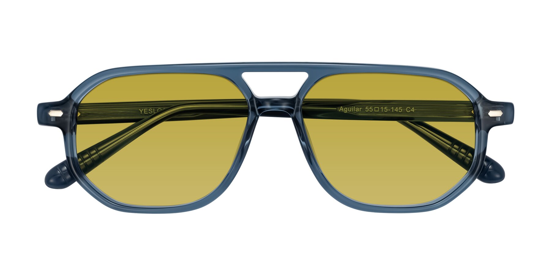 Folded Front of Aguilar in Transparent Blue with Champagne Tinted Lenses
