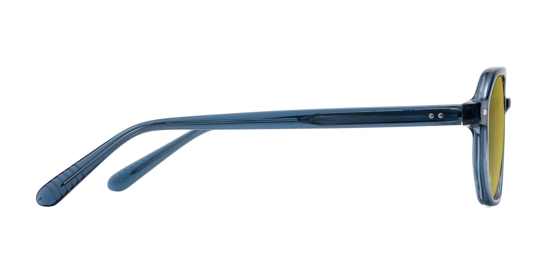 Side of Aguilar in Transparent Blue with Champagne Tinted Lenses