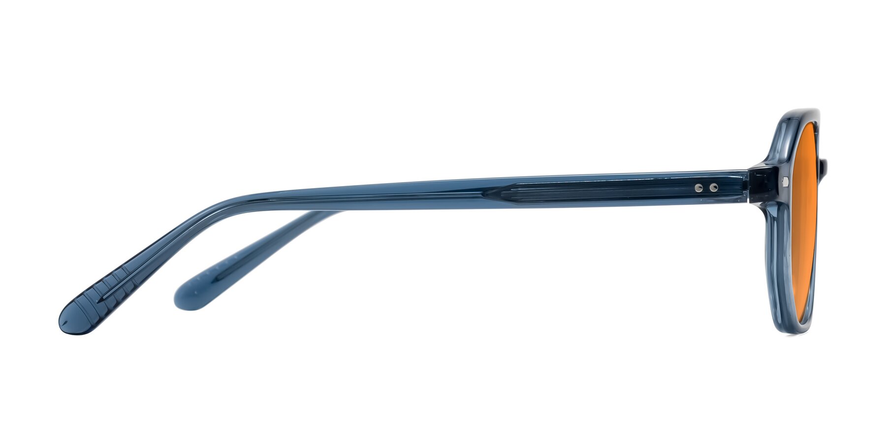 Side of Aguilar in Transparent Blue with Orange Tinted Lenses