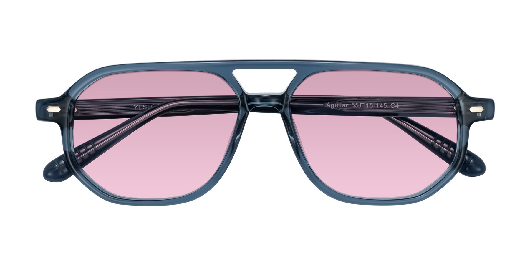 Folded Front of Aguilar in Transparent Blue with Light Wine Tinted Lenses