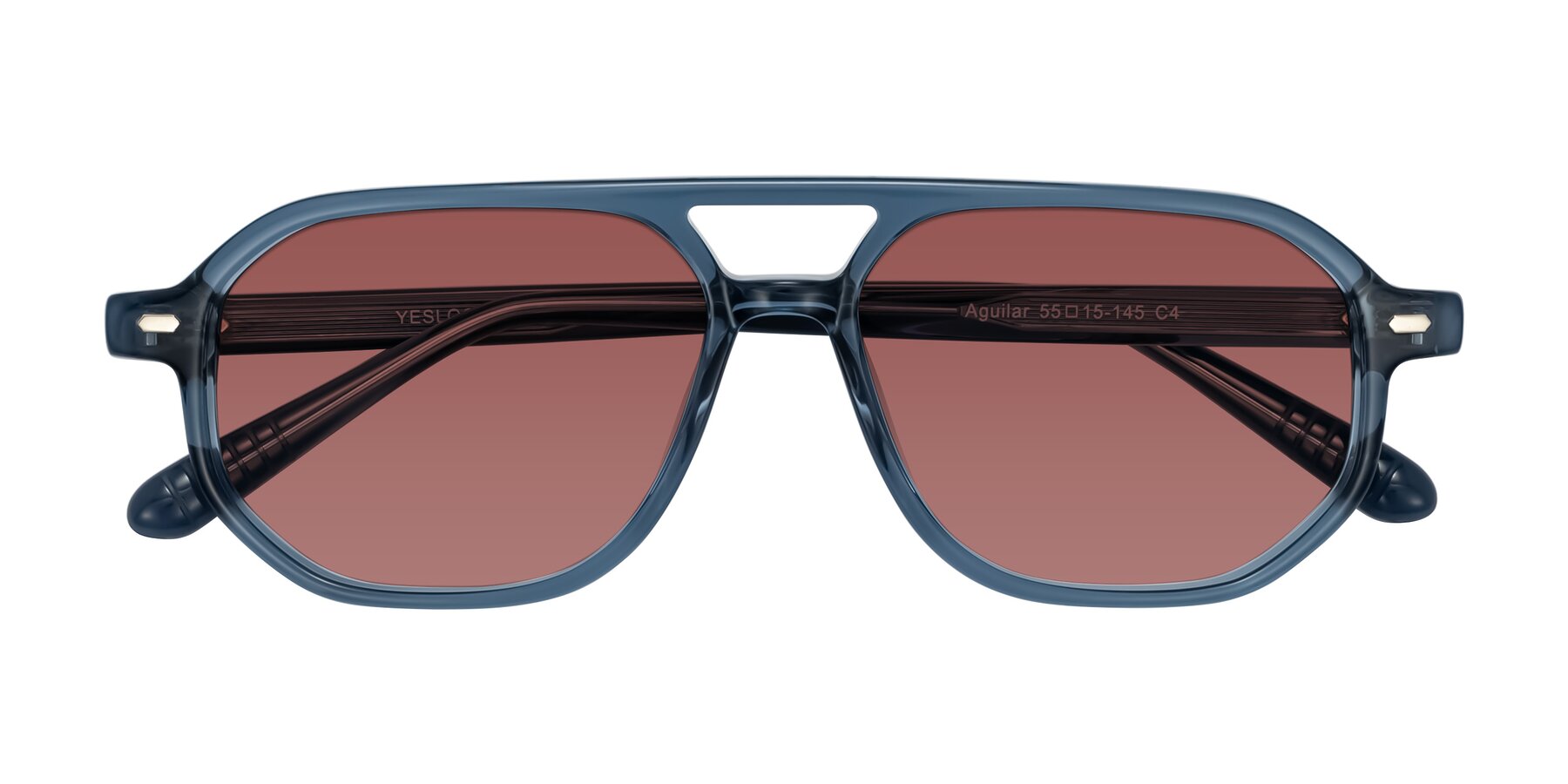 Folded Front of Aguilar in Transparent Blue with Garnet Tinted Lenses