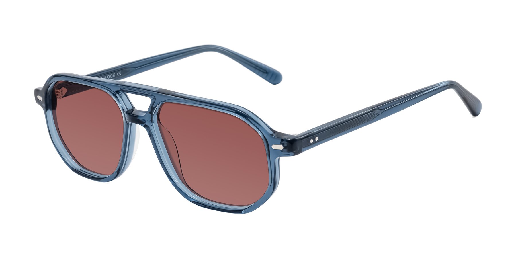 Angle of Aguilar in Transparent Blue with Garnet Tinted Lenses