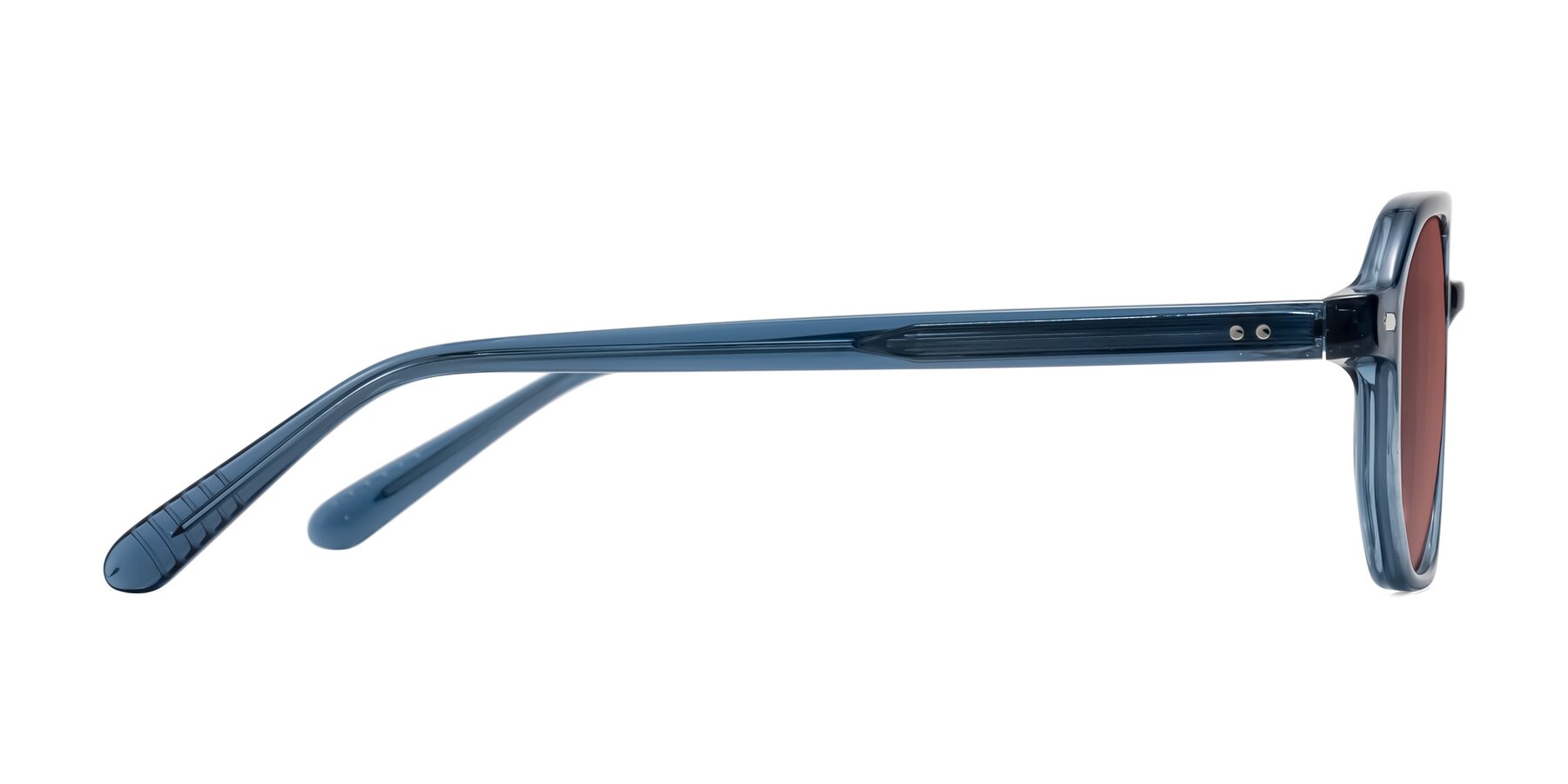 Side of Aguilar in Transparent Blue with Garnet Tinted Lenses