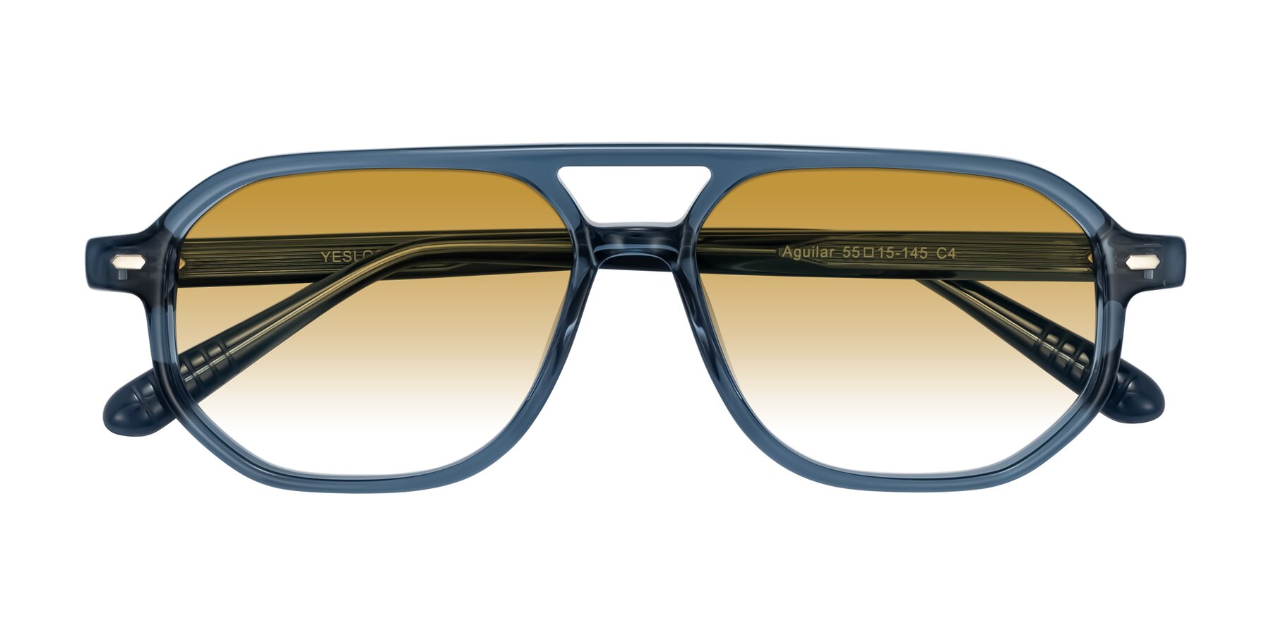 Folded Front of Aguilar in Transparent Blue with Champagne Gradient Lenses