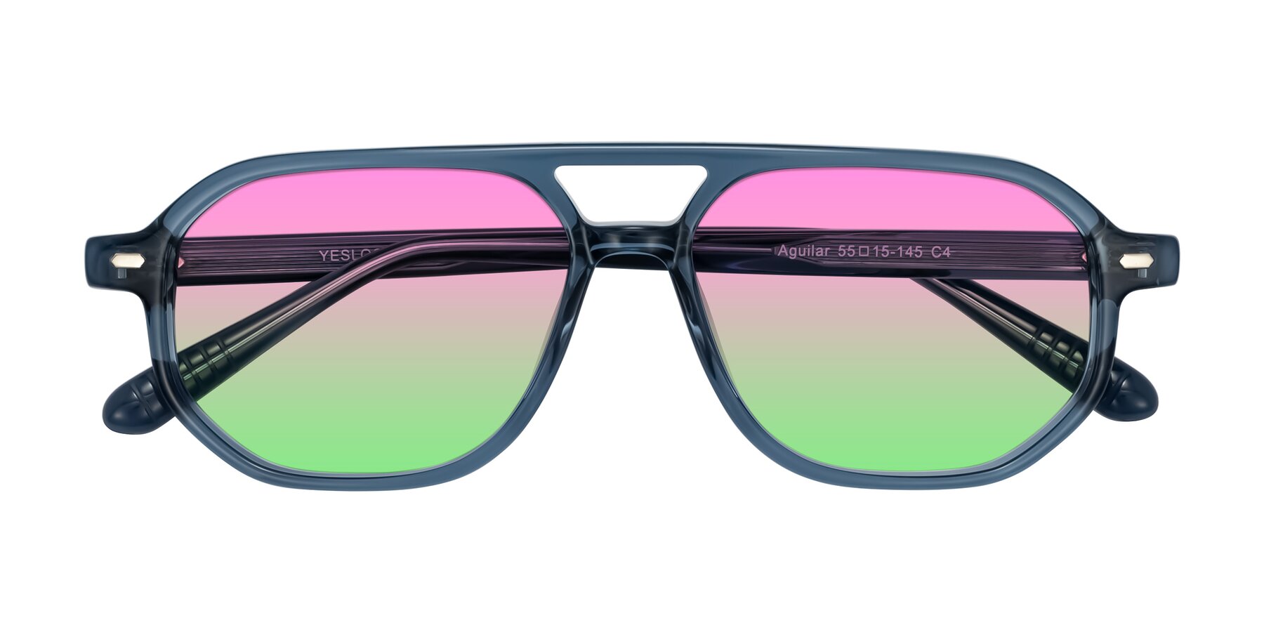 Folded Front of Aguilar in Transparent Blue with Pink / Green Gradient Lenses