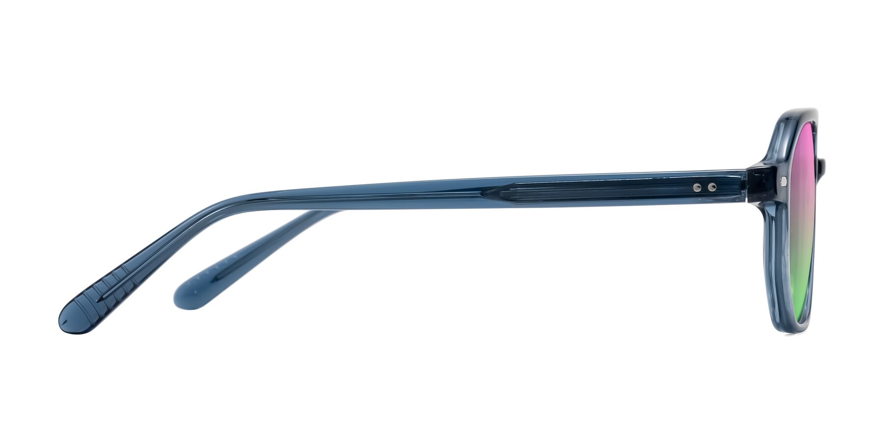 Side of Aguilar in Transparent Blue with Pink / Green Gradient Lenses